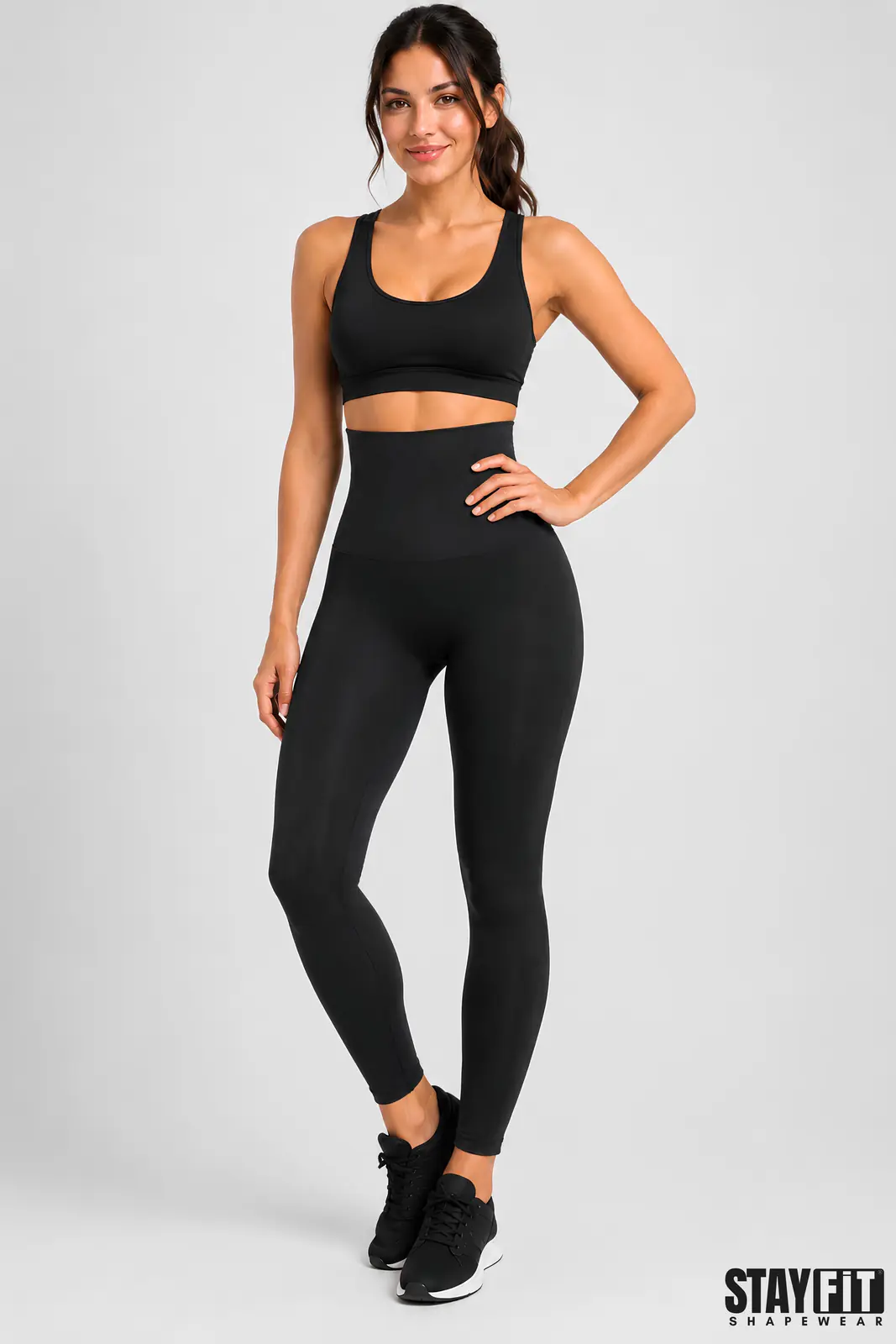 STAYFIT siyah yüksek bel korse tayt ön görünüm
